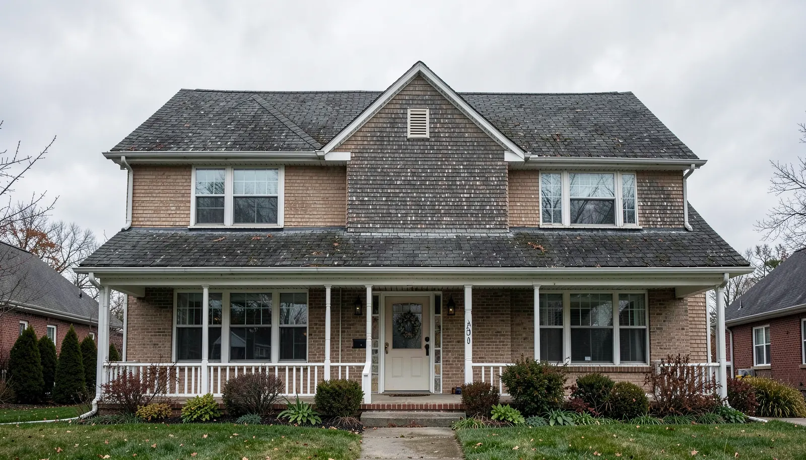 Before: same house with old worn roof